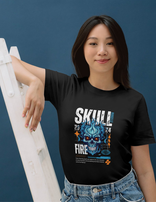Inferno Skull Blaze Graphic Tee – Midnight Black Tee | Unisex Edition