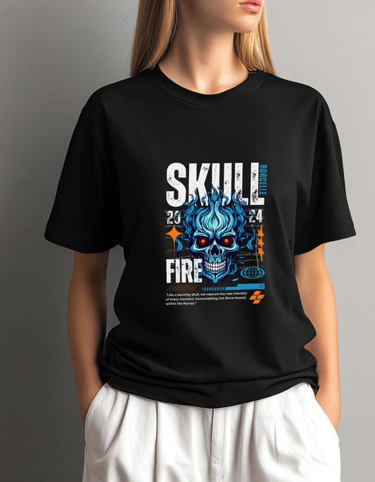 Inferno Skull Blaze Graphic Tee – Midnight Black Tee | Unisex Edition