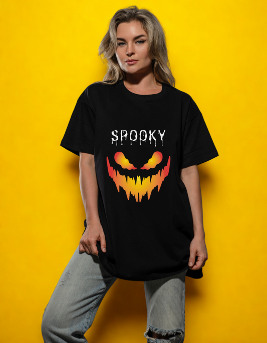 "Spooky" Glowing Jack-O'-Lantern Face T-Shirt - Halloween Graphic Tee